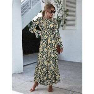 Floral Flounce Sleeve Maxi Dress